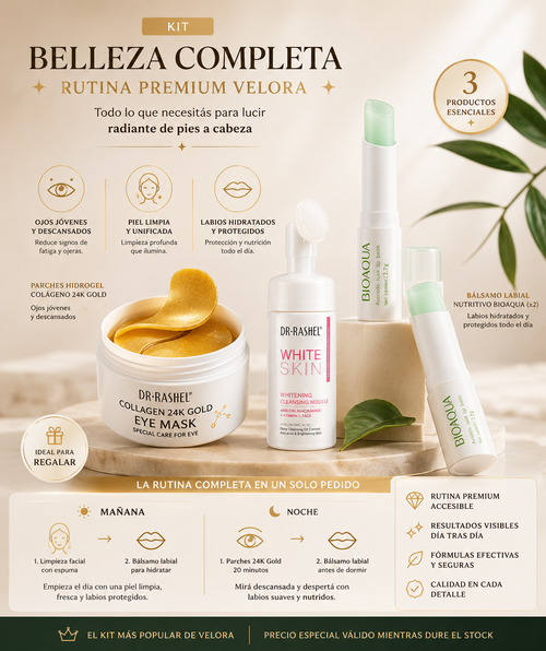 Kit Belleza Completa Velora — rutina premium 3 productos skincare Paraguay