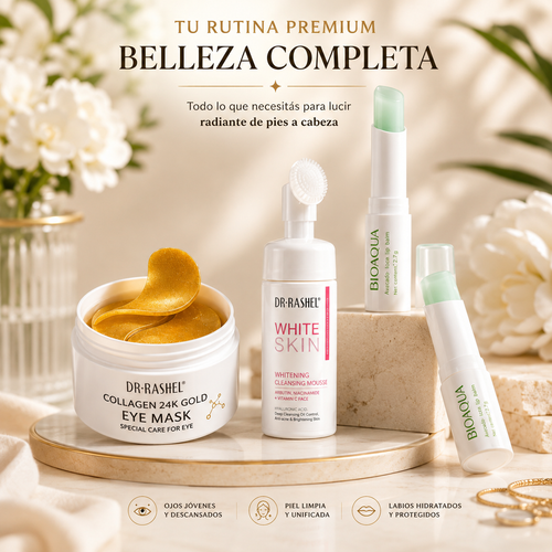 Kit Belleza Completa Velora — rutina premium con Parches 24K, Limpieza Facial y Bálsamo Labial